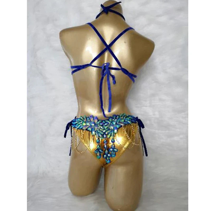 Royal Blue Samba Carnival Wire Bra & Belt 4-Piece Costume Set