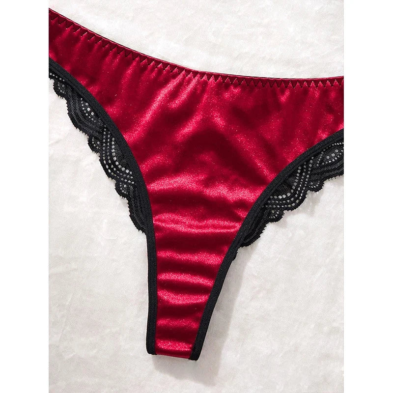 Valentine Sexy Lingerie Black Lace Splicing Underwear Women Set Ultra Thin Luxury Intimate Lingerie 3-point Transparent Bra Set
