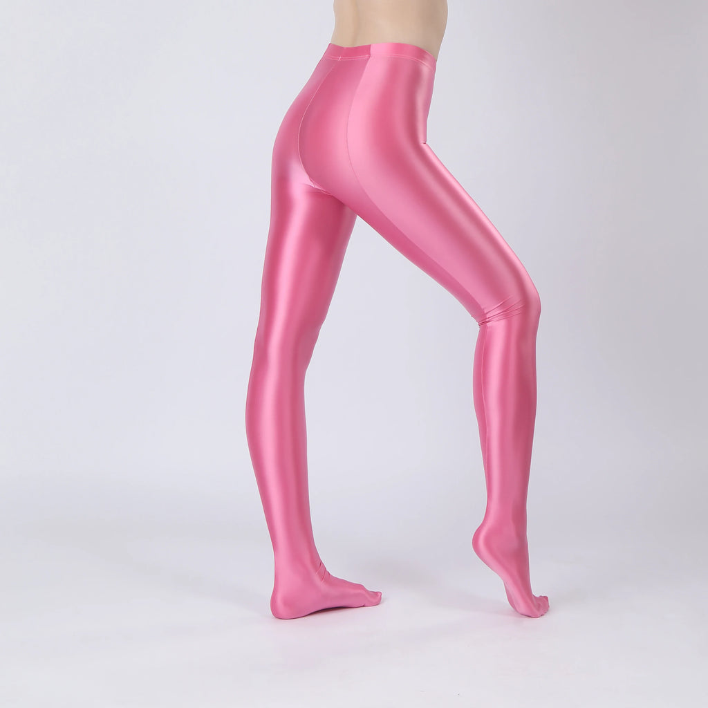 Oil Glossy High-Stretch Satin Pencil Pants & Leopard Print Leggings