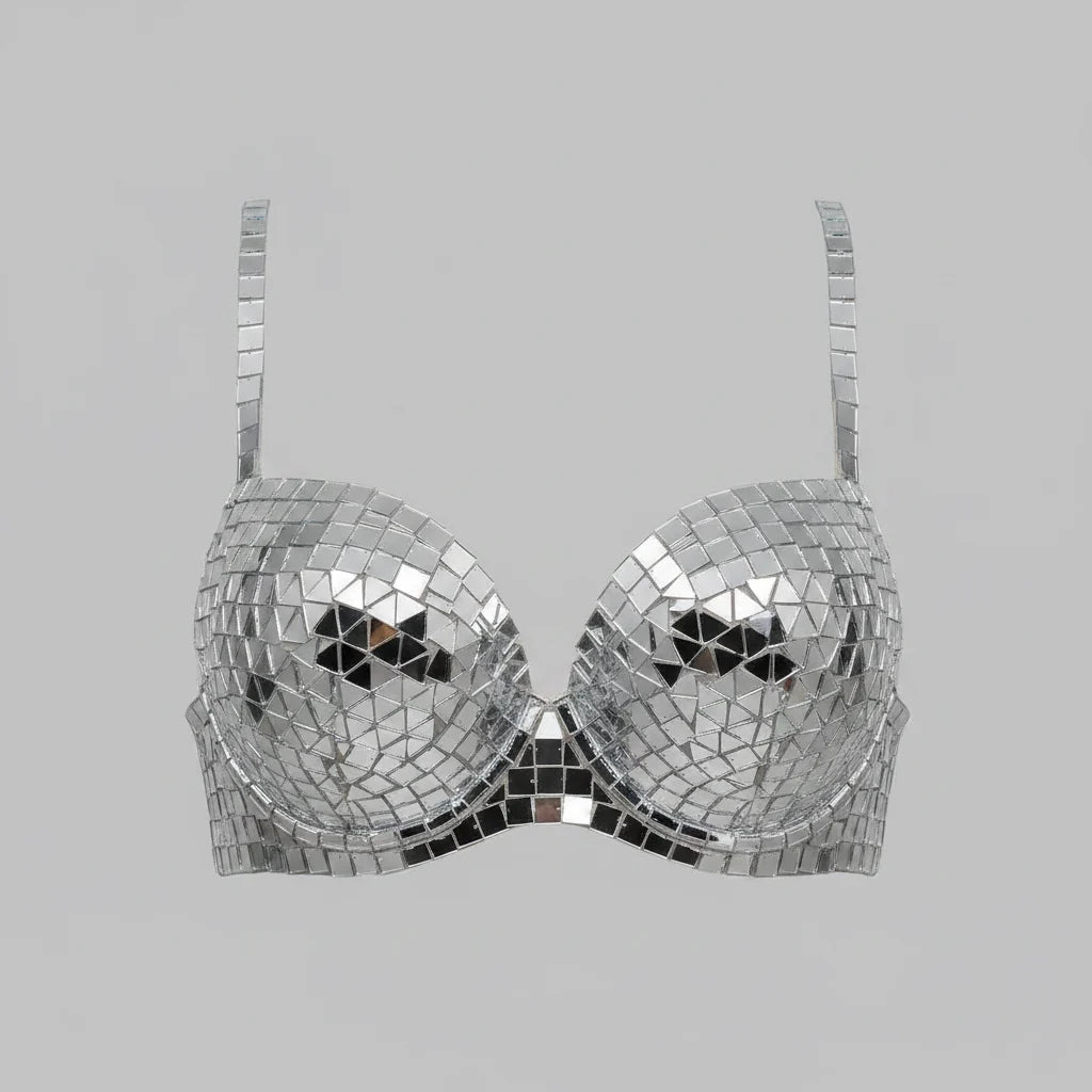 Luxury Reflective Mirror Halter Bra & High-Waisted Shorts Set