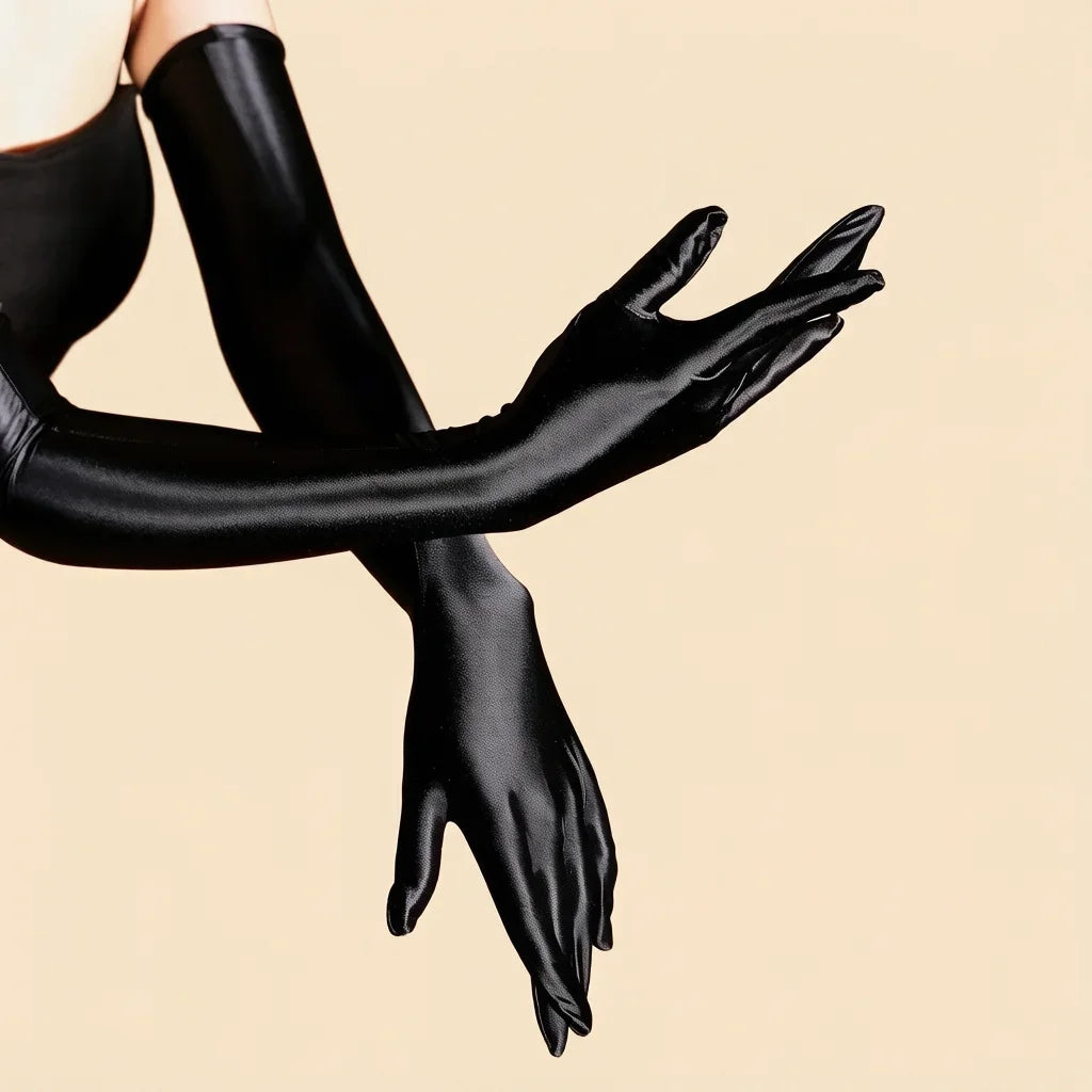 80D Satin Shiny High-Elasticity Opera Length Gloves Stage Performance Gloves