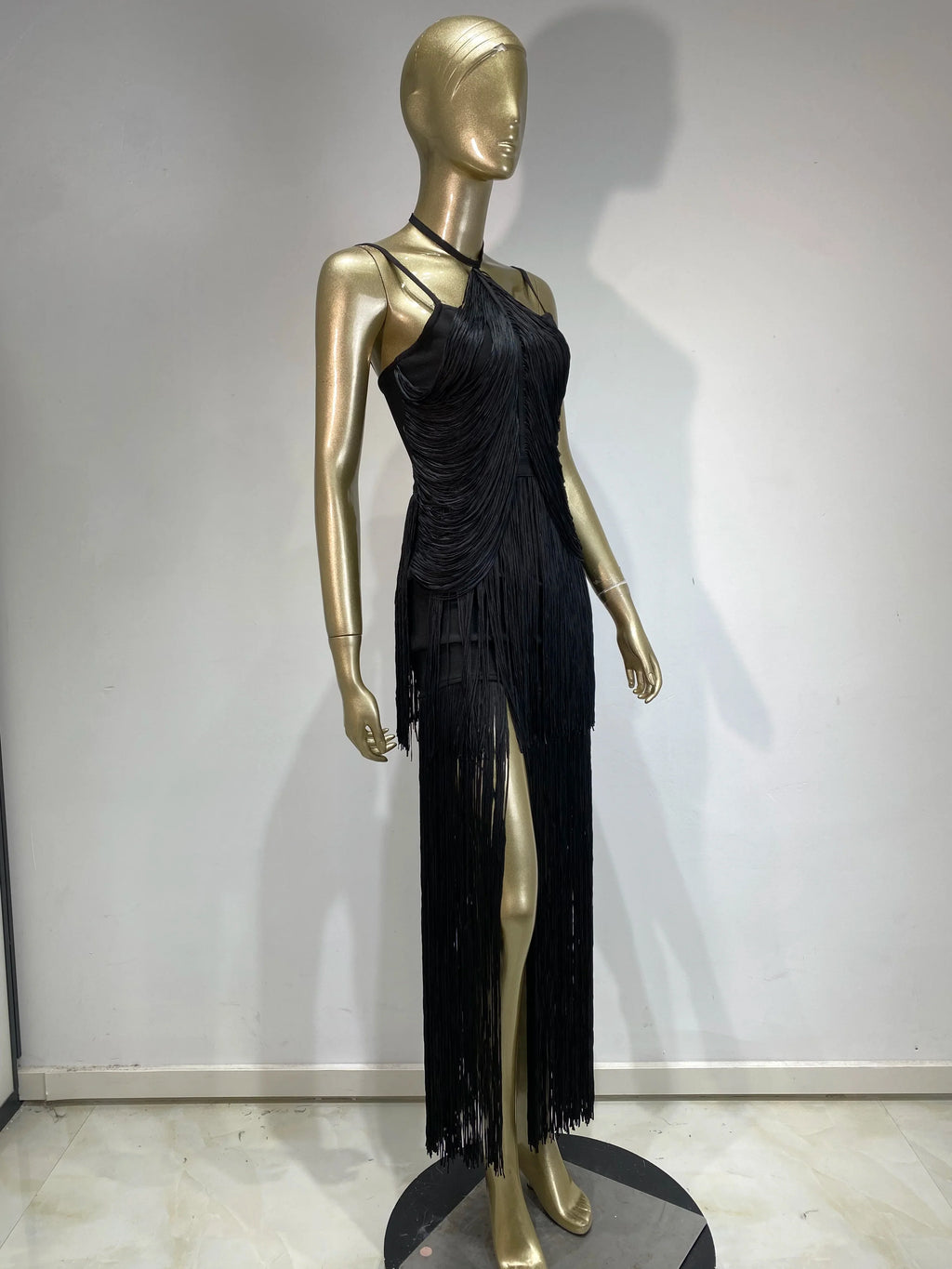 Double-Layer Fringe Bandage Ankle-Length Evening Gown & Gala Dress