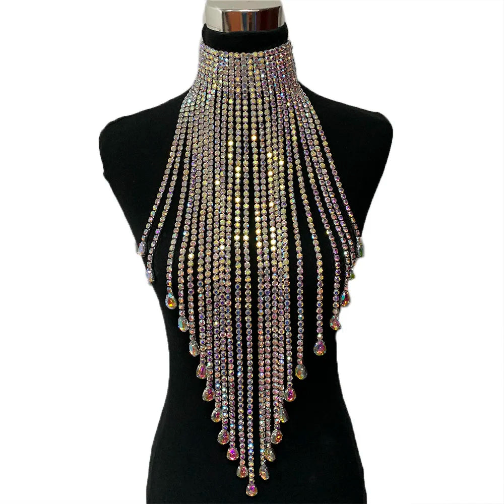 Long Tassel Rhinestone Chain Necklace