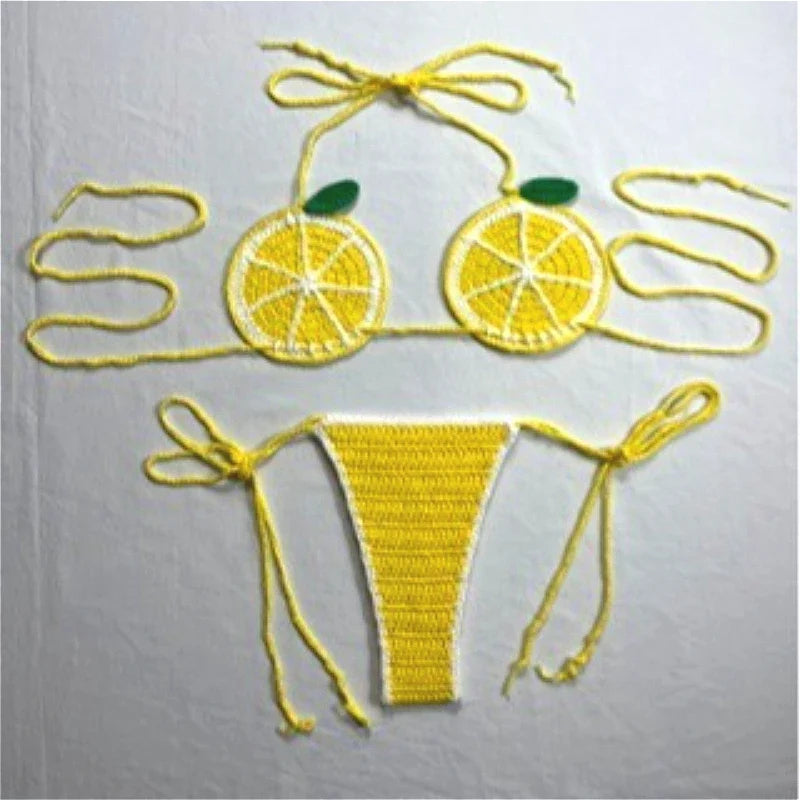 The Stardust Tropicana Knit Bikini – Retro Fruit Novelty Showgirl Set