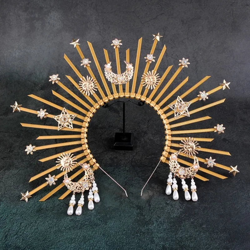 Sunburst Spike Sun Crown-Moon Star Greek Goddess Gold Halo Headband