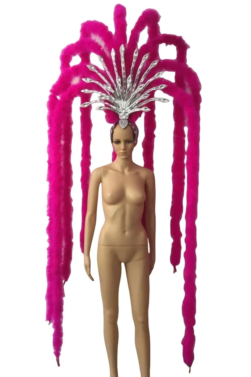 The Stardust Extravaganza Carnival Headdress – Rhinestone & Feather Showgirl Crown