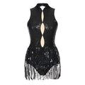 Glitter Sequin Fringe Latin Dance Leotard & Backless Performance Bodysuit