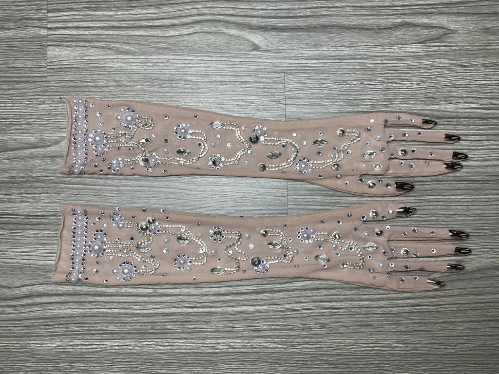 The Stardust Illusion Rhinestone Gloves – Luxury Crystal Mesh Opera Gloves