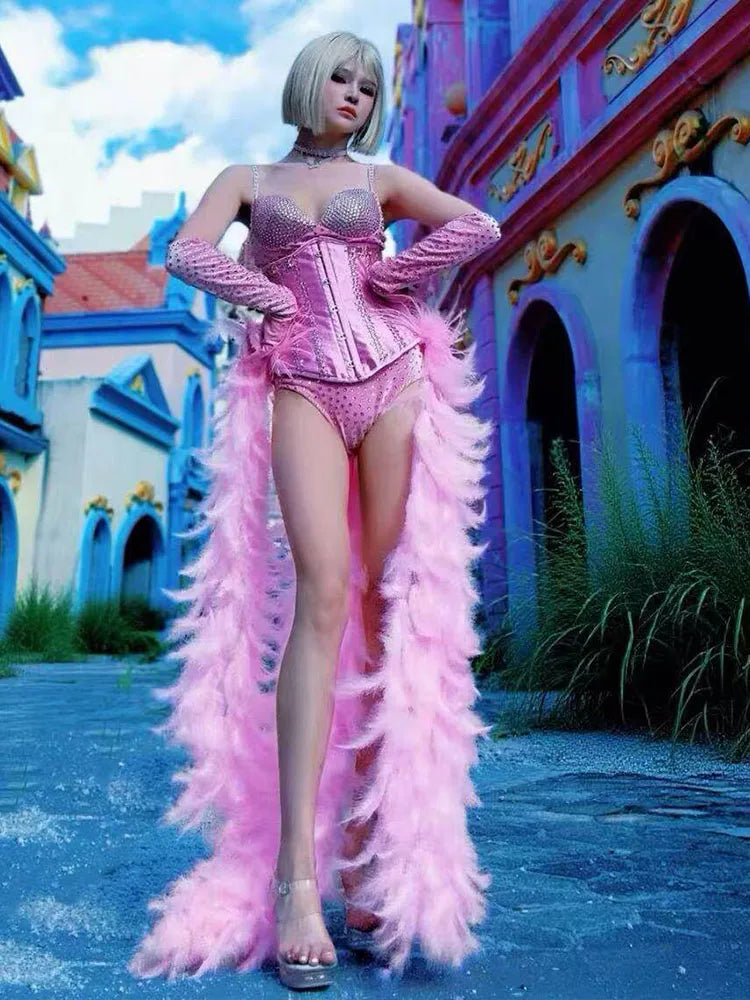 The Stardust Sugar Rush – Pink Feather & Glitter Stage Costume Set
