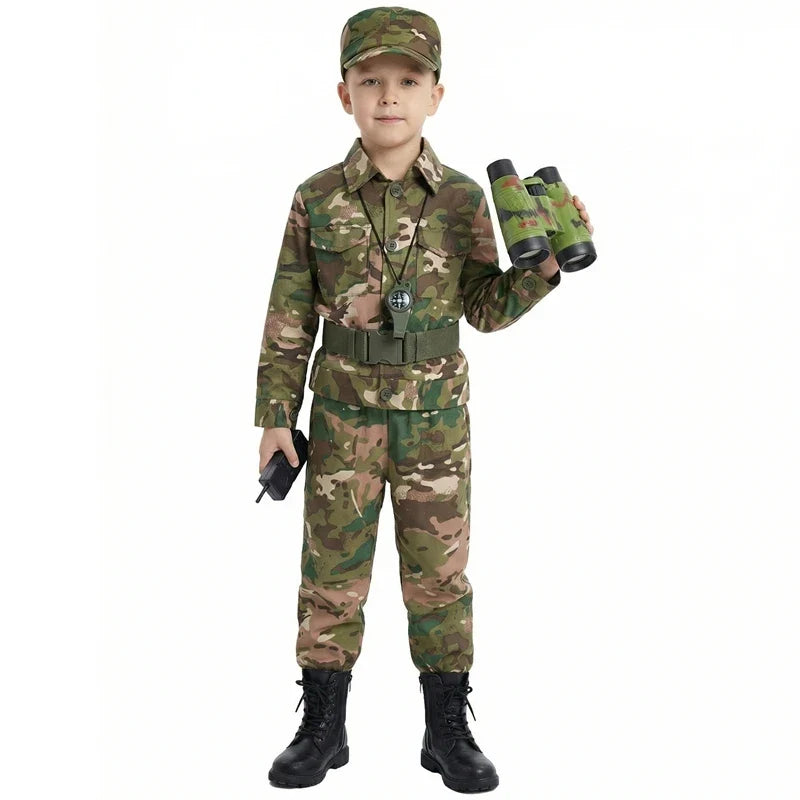 Kids Army Soldier Costume Set – Camouflage Military Outfit