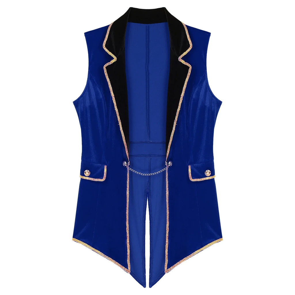 Velvet Circus Ringmaster Tailcoat Vest Marching Band Halloween Showman Outerwear