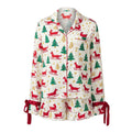 Womens 2025 Christmas Pajamas Sets Print Button Up Long Sleeve Lapel V Neck Tops and Shorts Lounge Wear Satin 2 Pieces Set