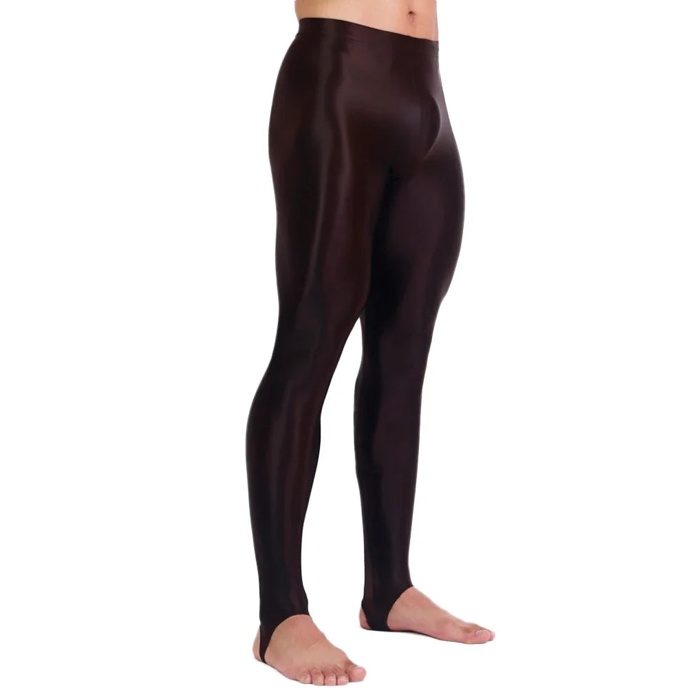 Men's Oil Glossy Sheer High-Stretch Pencil Pants Satin Smooth Leggings