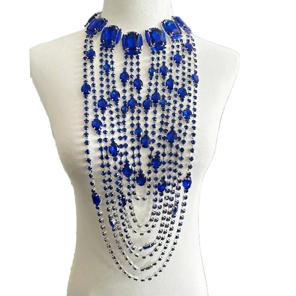 Long Tassel Rhinestone Glass Necklace
