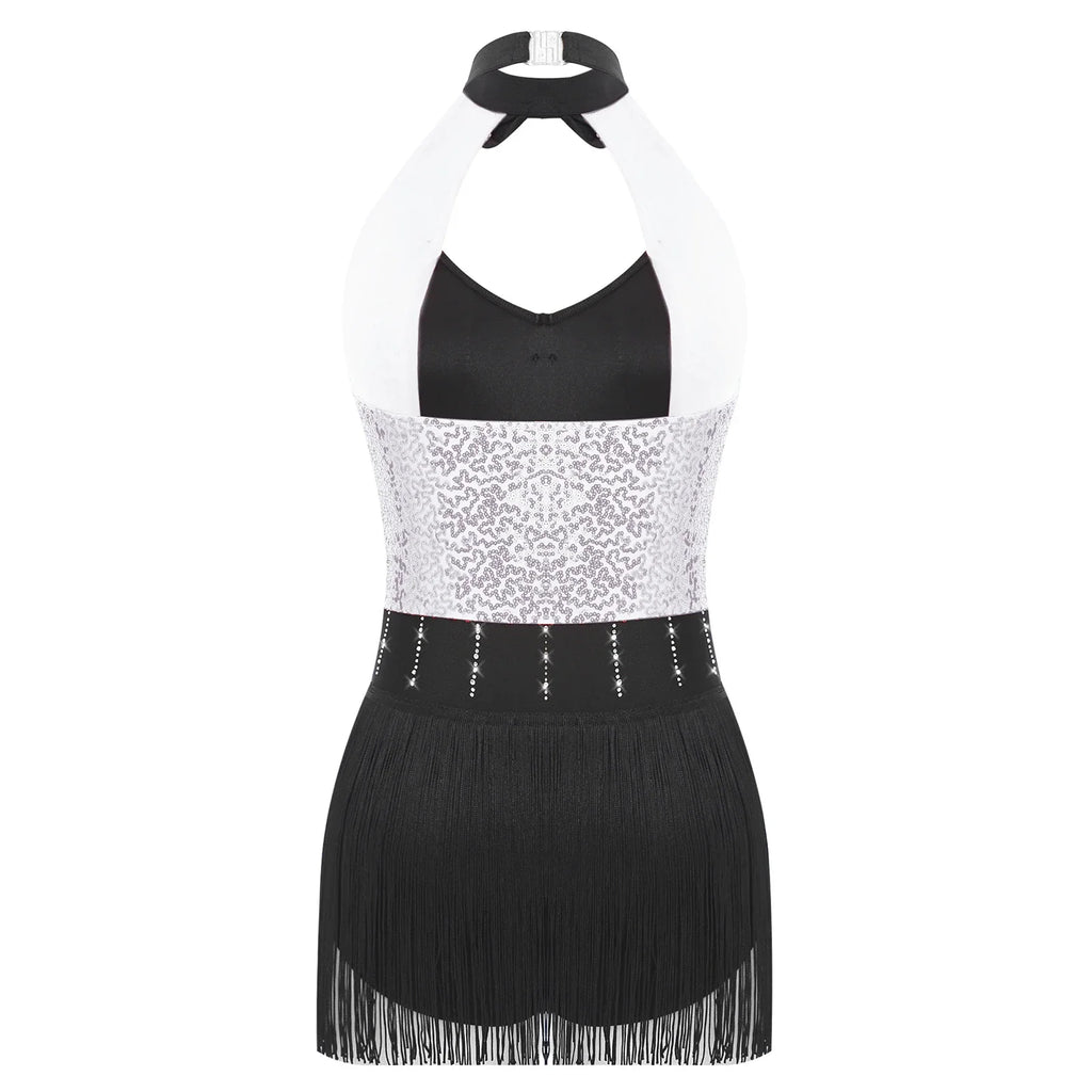 The Stardust Tuxedo Tassel Bodysuit – Luxury Sequins & Rhinestone Showgirl Leotard