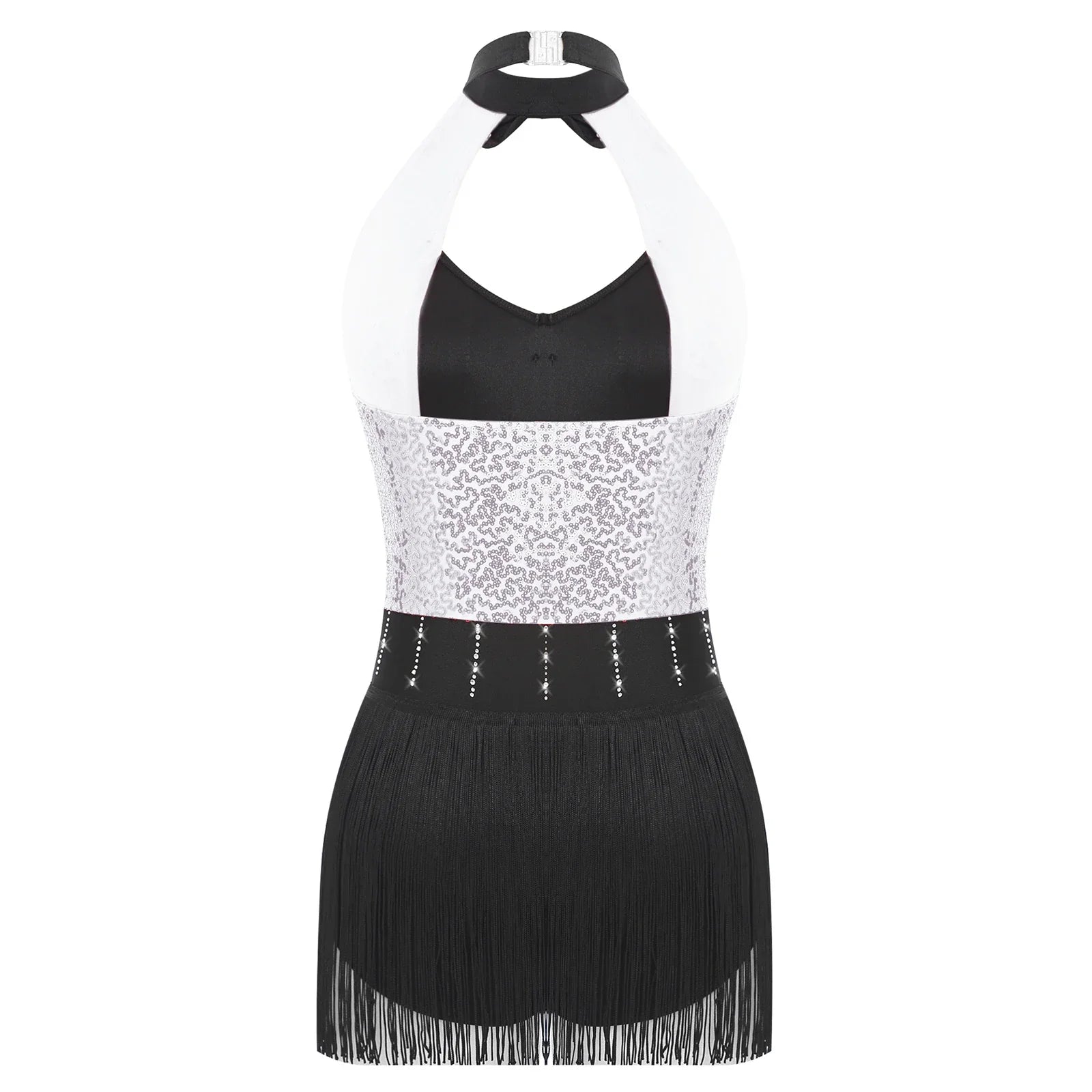 The Stardust Tuxedo Tassel Bodysuit – Luxury Sequins & Rhinestone Showgirl Leotard
