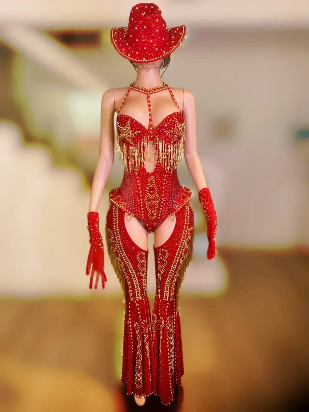 The Stardust Showstopper 4-Piece Rhinestone Ensemble – Luxury Stage Bodysuit & Jumpsuit Set