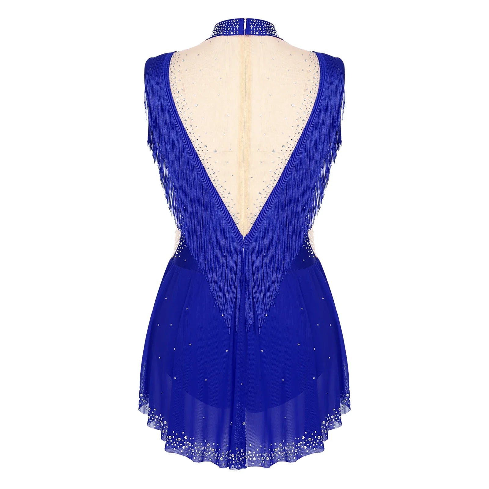 Rhinestone Mock Neck Mesh Tassel Leotard