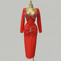 Elegant Square Neck Crystal Embroidered Bandage Ankle-Length Evening Gown