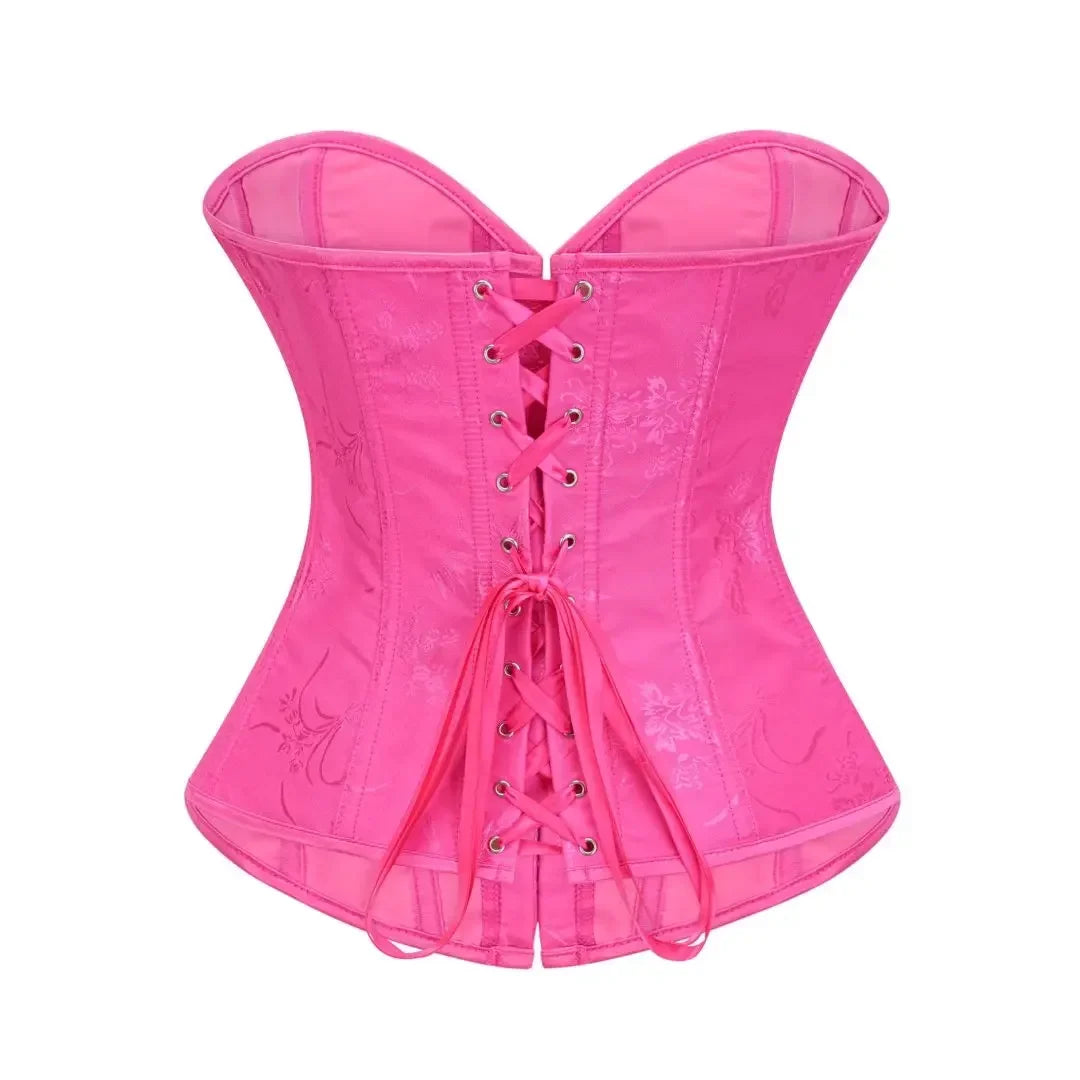 Victorian Floral Jacquard Overbust Corset Front Busk Lace-Up Bustier Top