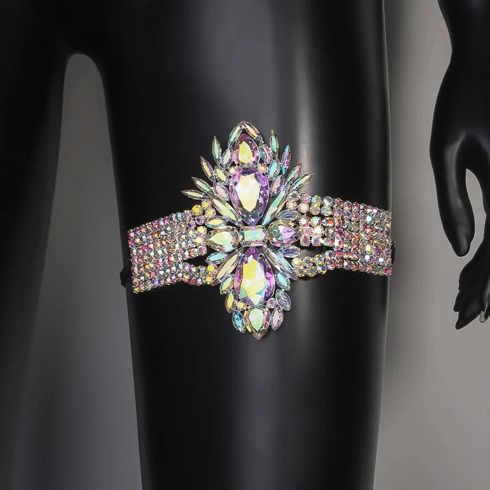 Geometric Rhinestone Thigh Chain – Elastic Crystal Leg Jewelry for Festivals, Raves & Clubwear