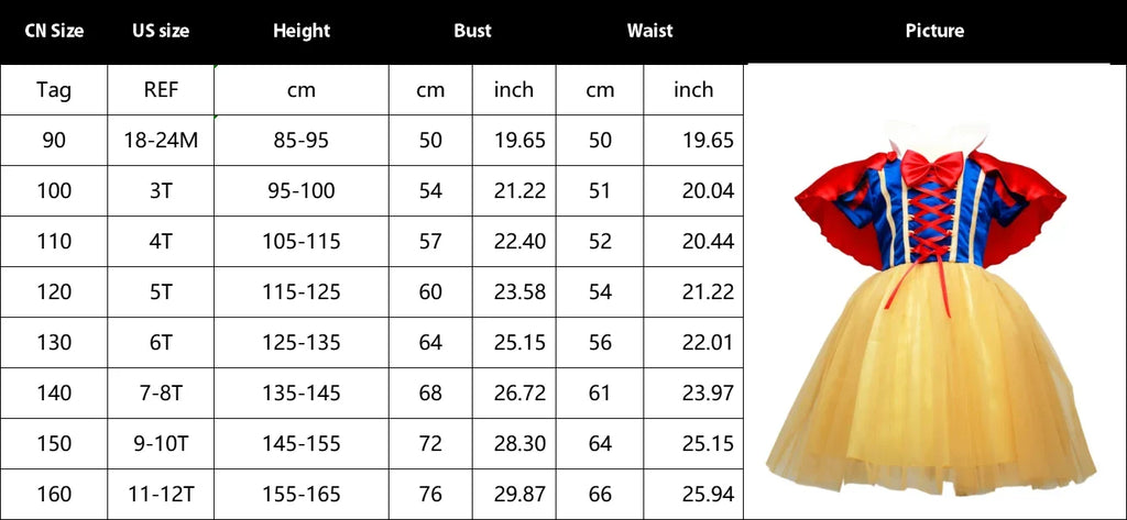 Kids Snow White Princess Costume Dress with Cape