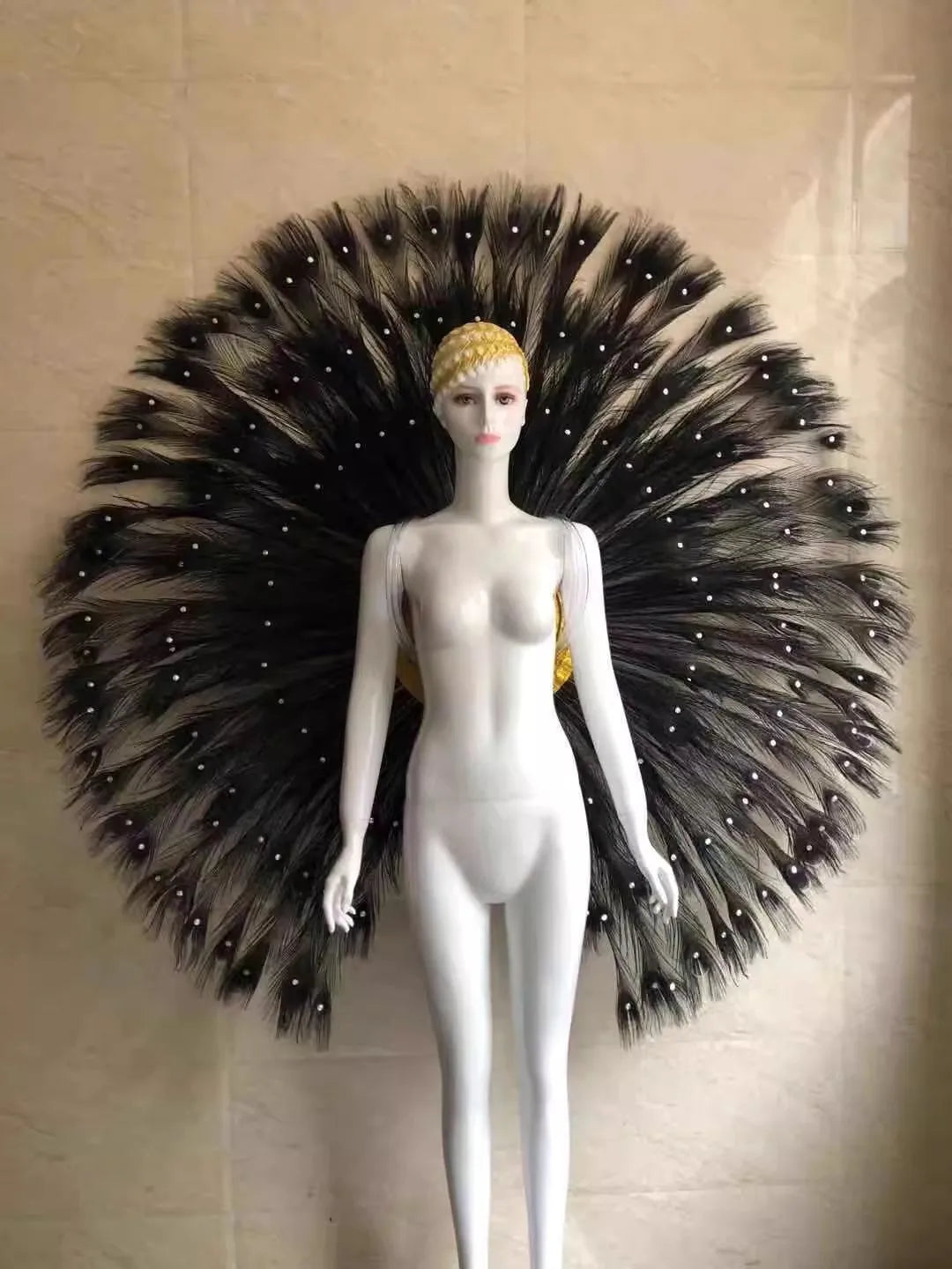 Showgirl Feather Backpiece and Rhinestone Headdress Set
