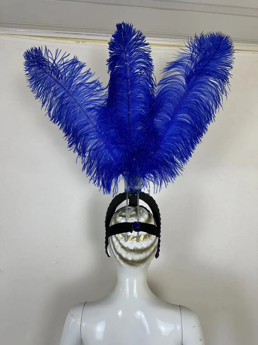 The Stardust Azure Sovereign – Royal Blue Feather Samba Carnival Headdress