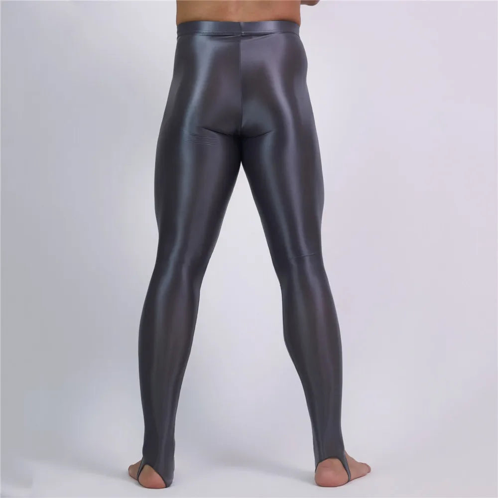 Men's Oil Glossy Sheer High-Stretch Pencil Pants Satin Smooth Leggings