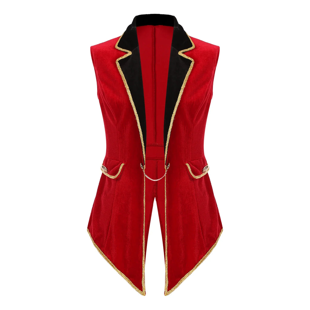 Velvet Circus Ringmaster Tailcoat Vest Marching Band Halloween Showman Outerwear