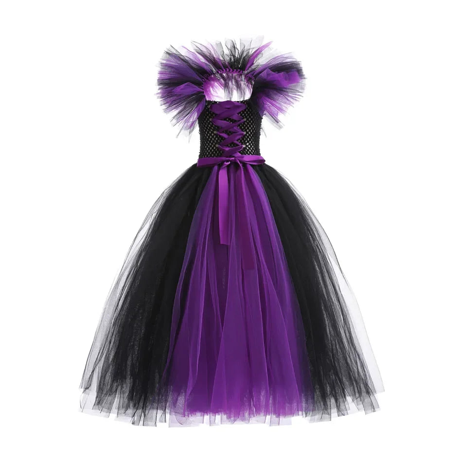 Girls Maleficent Costume Dress – Luxury Villain Tulle Gown