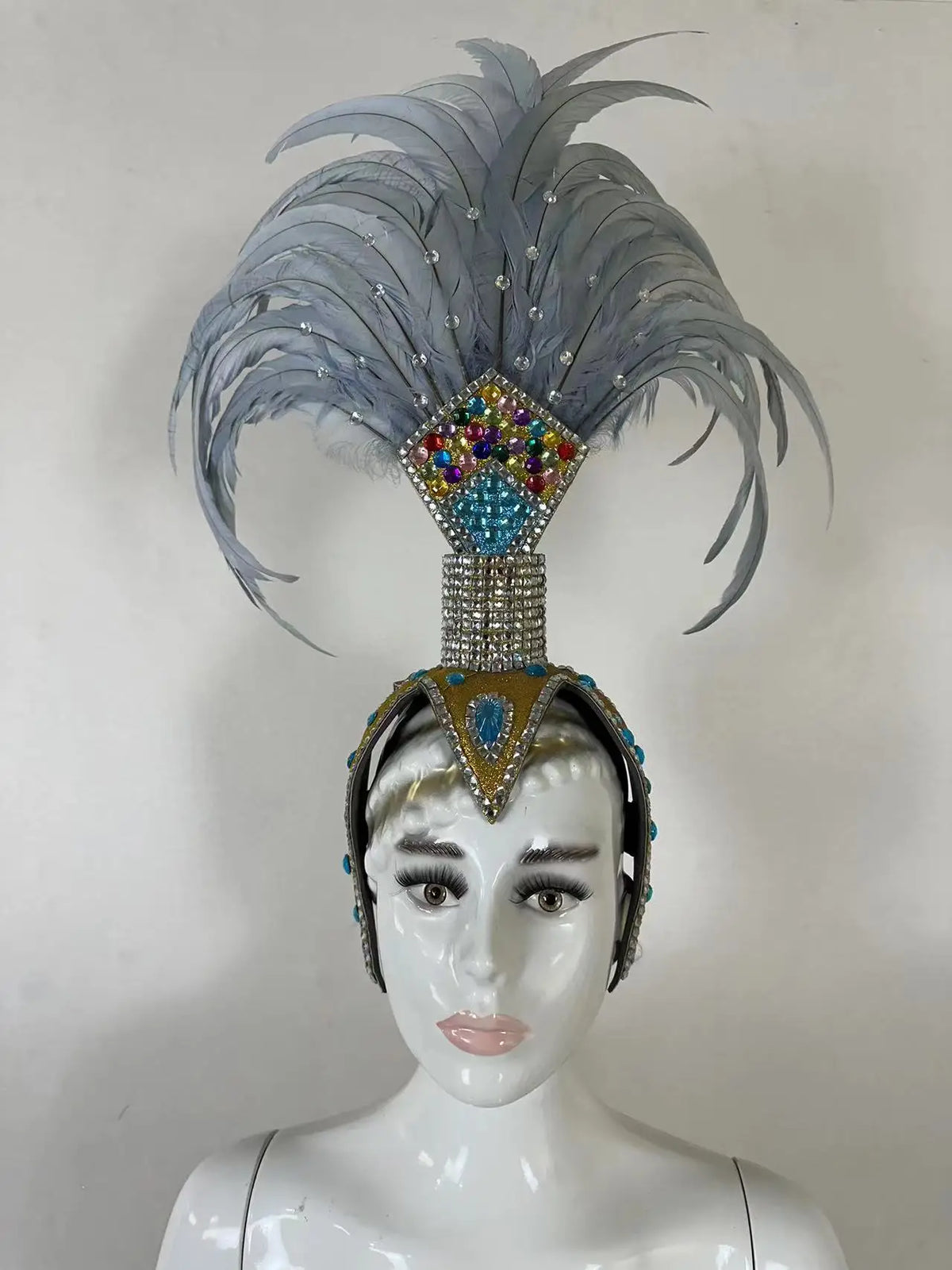 The Stardust Dionysia – Silver & Charcoal Feather Carnival & Masque Ball Headdress