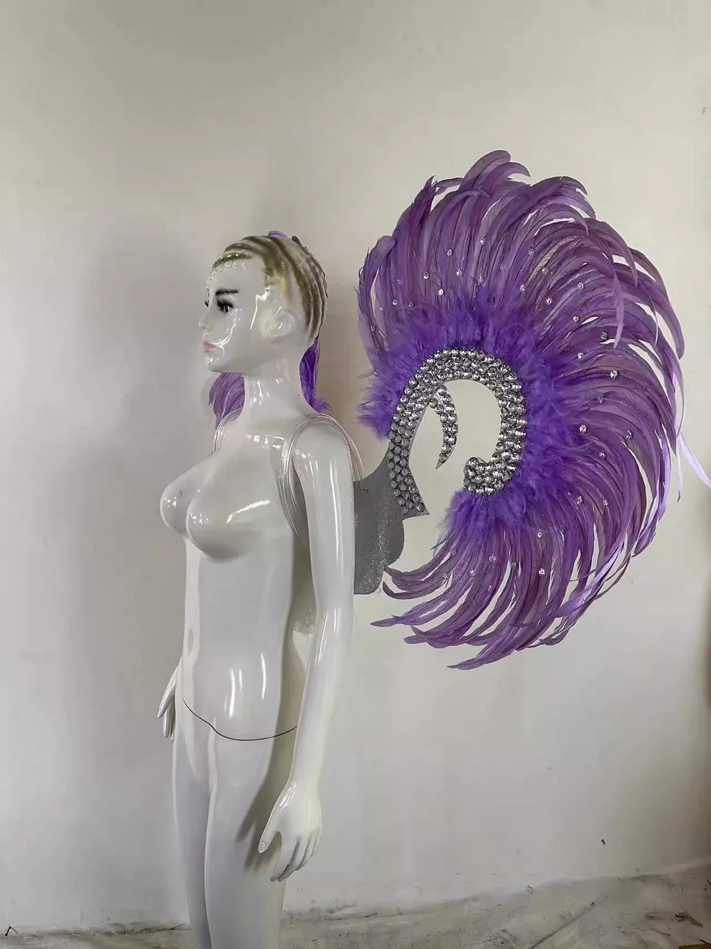Showgirl Feather Wing Backpiece with Rhinestone Scroll Frames