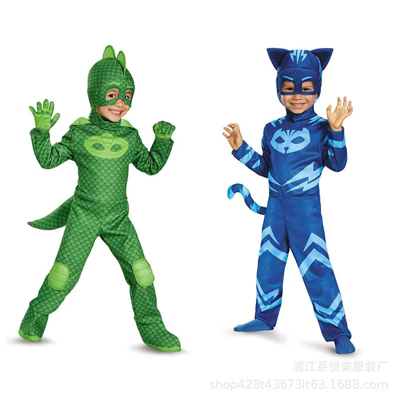Kids Blue Anime Hero Costume – Pajama Suit with Mask