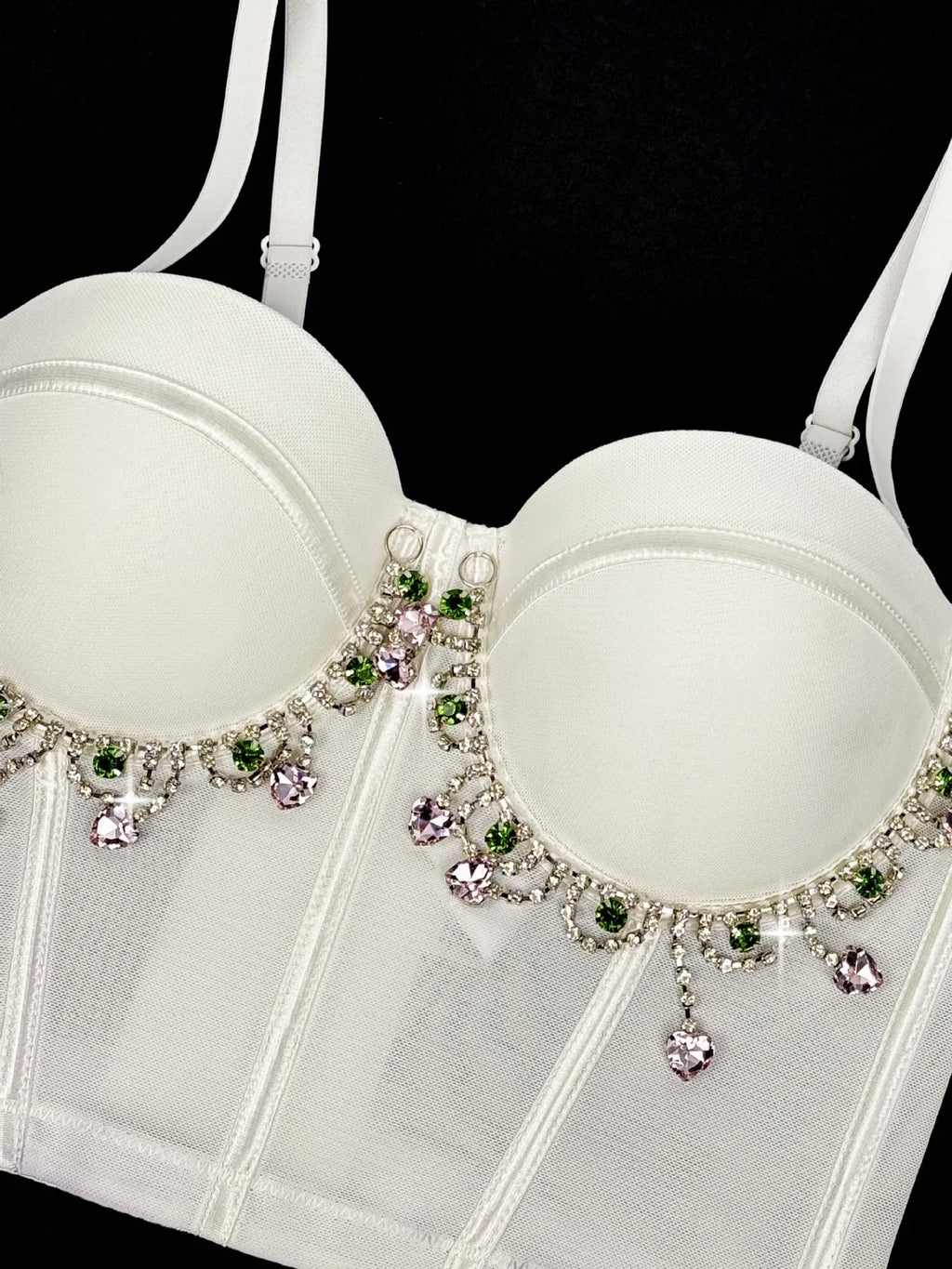 Mesh Bustier Corset Crop Top Diamond Embroidery Tassel Evening Party Bralette