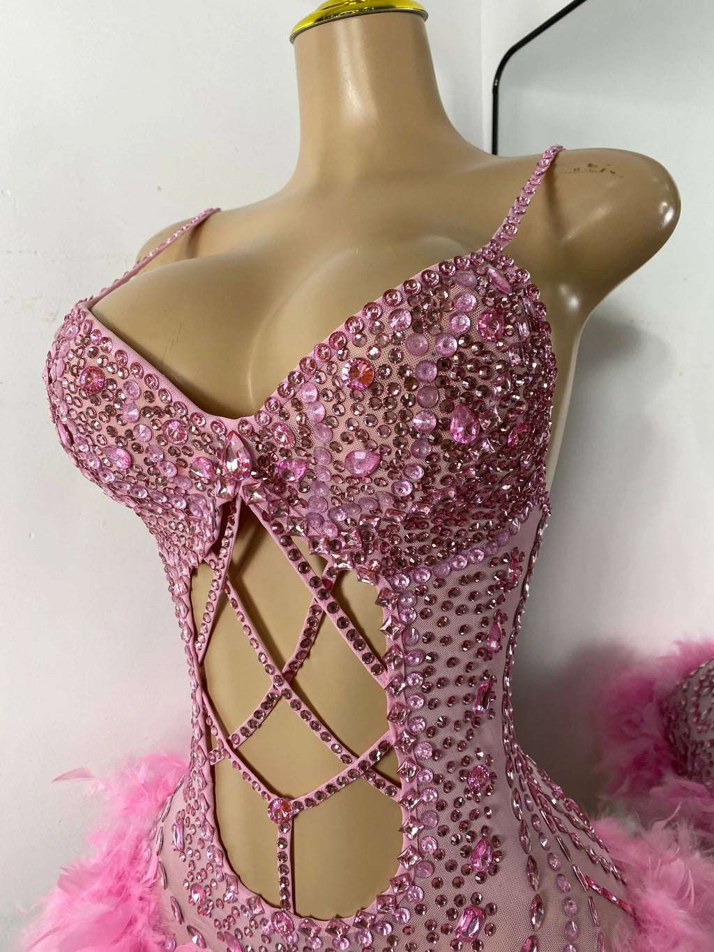 The Stardust Follies Feather Bodysuit – Luxury Rhinestone & Mesh Showgirl Costume