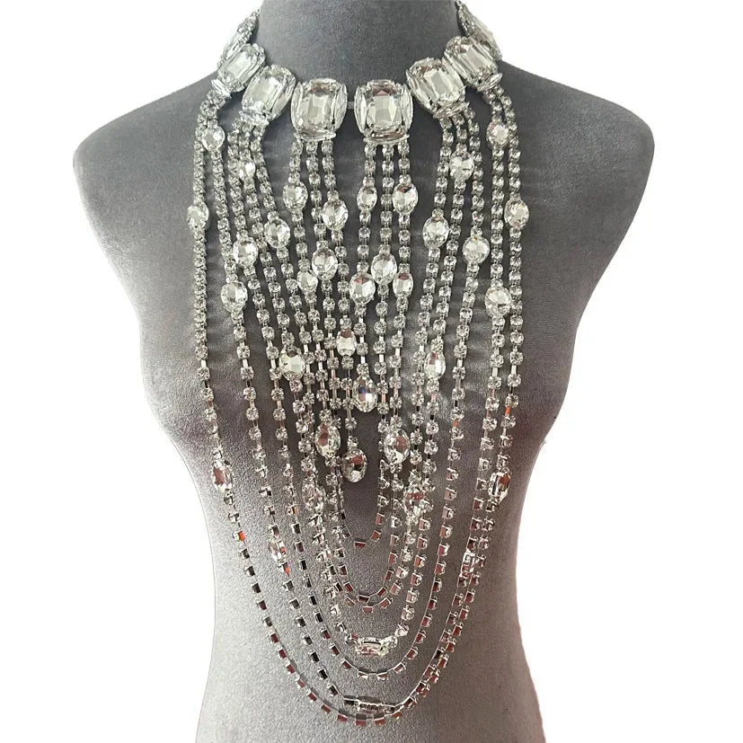 Long Tassel Rhinestone Glass Necklace