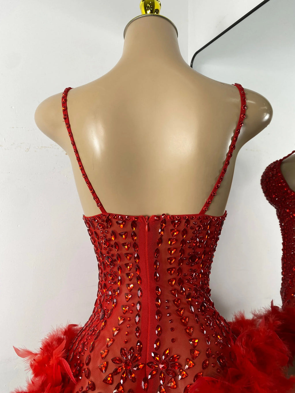 The Stardust Follies Feather Bodysuit – Luxury Rhinestone & Mesh Showgirl Costume