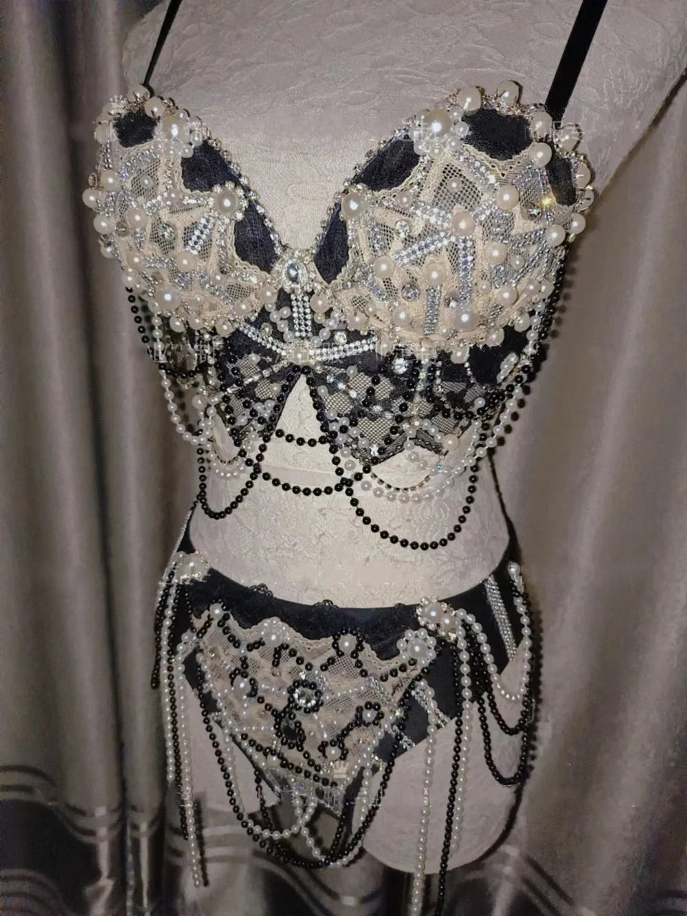 Rhinestone & Lace Bikini Performance Costume Set