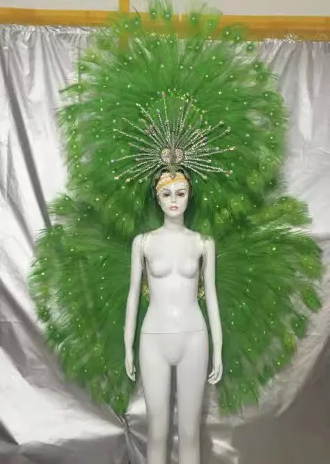 Showgirl Feather Backpiece and Rhinestone Headdress Set