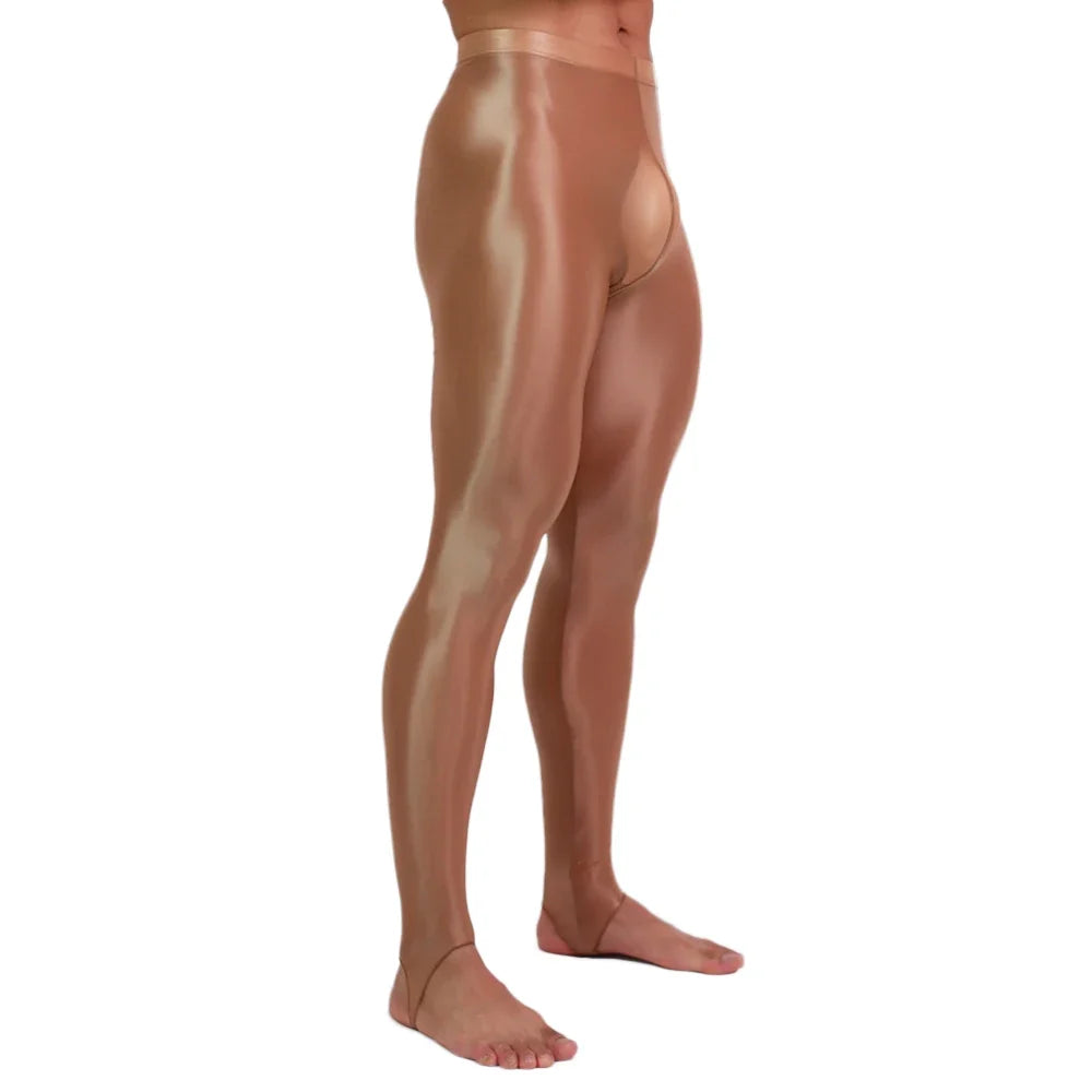 Men's Oil Glossy Sheer High-Stretch Pencil Pants Satin Smooth Leggings