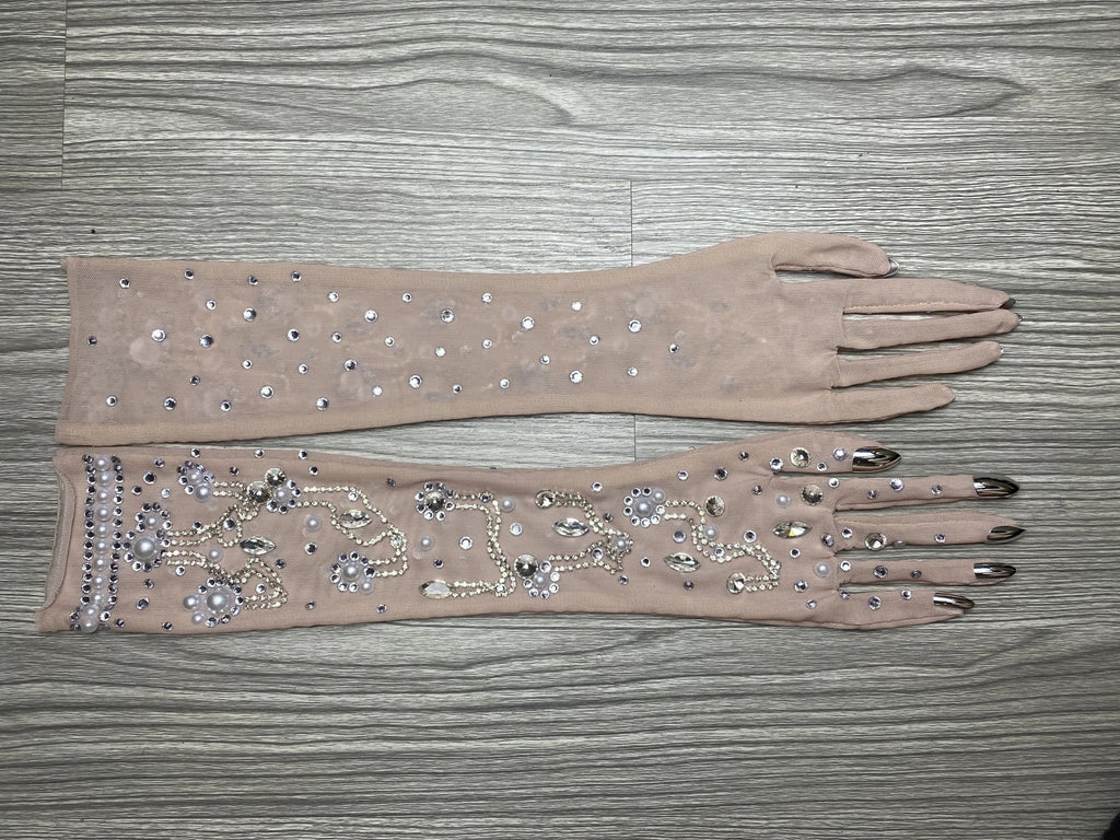 The Stardust Illusion Rhinestone Gloves – Luxury Crystal Mesh Opera Gloves