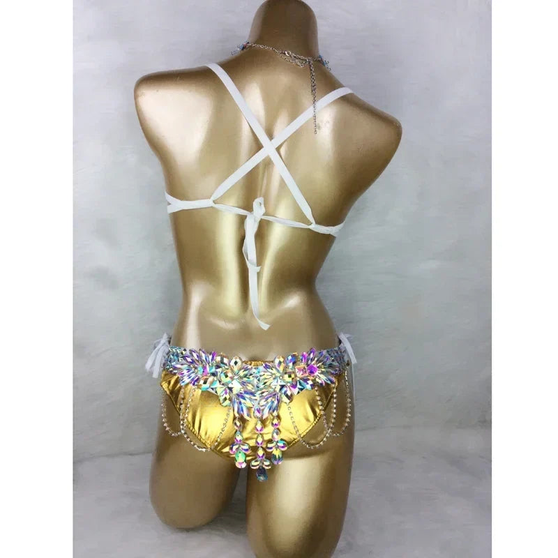 Dazzling Samba Carnival Rhinestone Bikini Set & Belly Dance Stage Costume