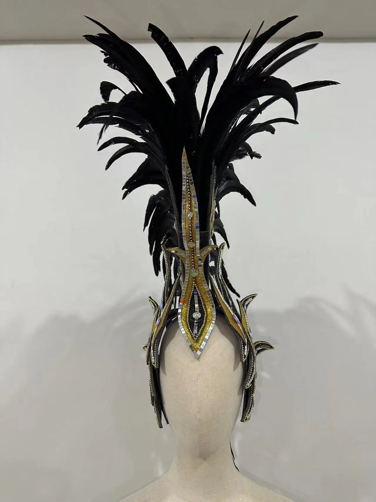 The Stardust Dark Empress – Premium Black Feathered Carnival & Gogo Headdress