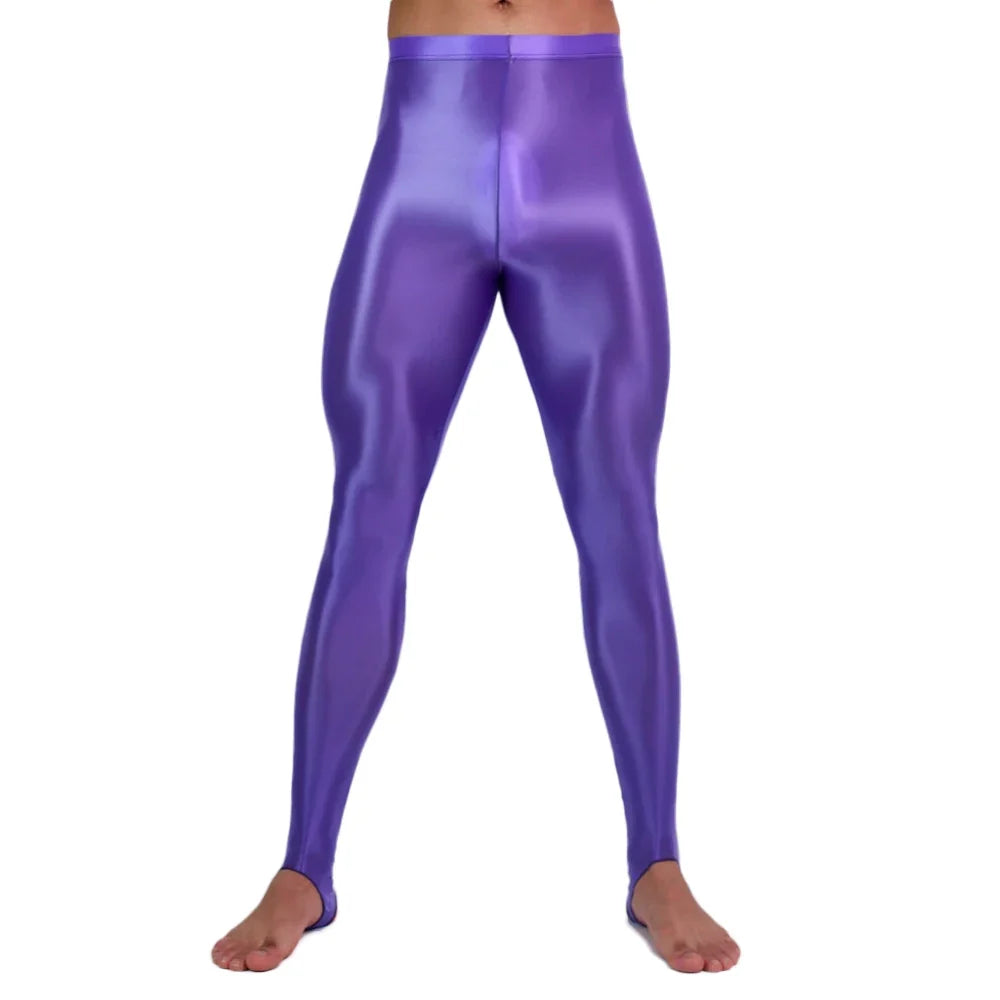 Men's Oil Glossy Sheer High-Stretch Pencil Pants Satin Smooth Leggings