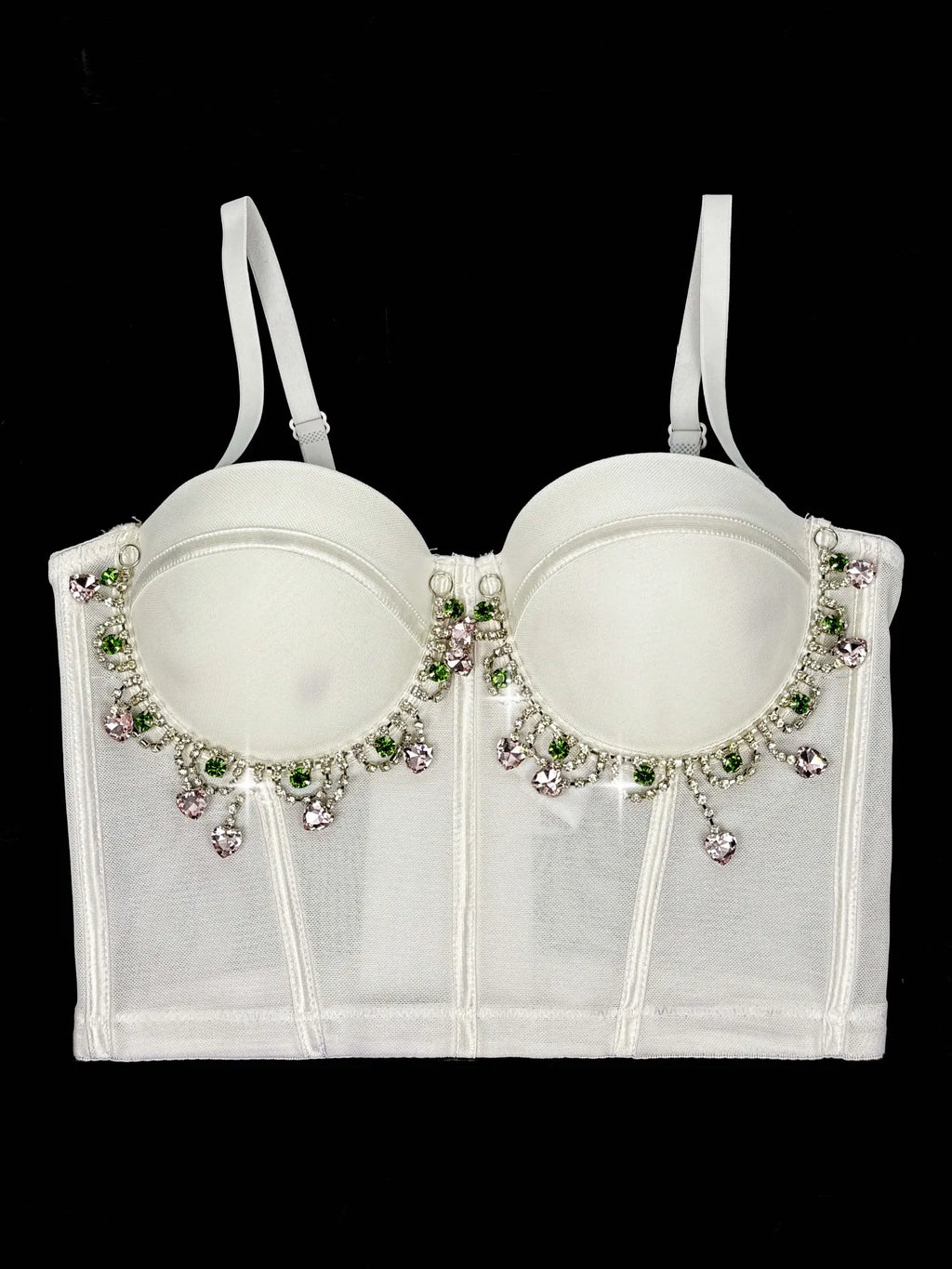 Mesh Bustier Corset Crop Top Diamond Embroidery Tassel Evening Party Bralette