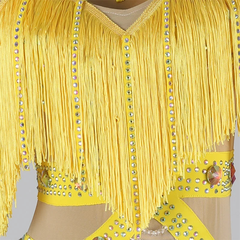 Professional Latin Dance Competition Dress & Tassel Fringe Performance Outfit