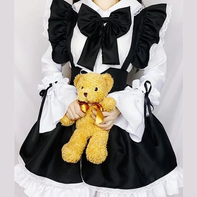 Women Maid Lolita Cosplay Costume – Black & White Apron Dress