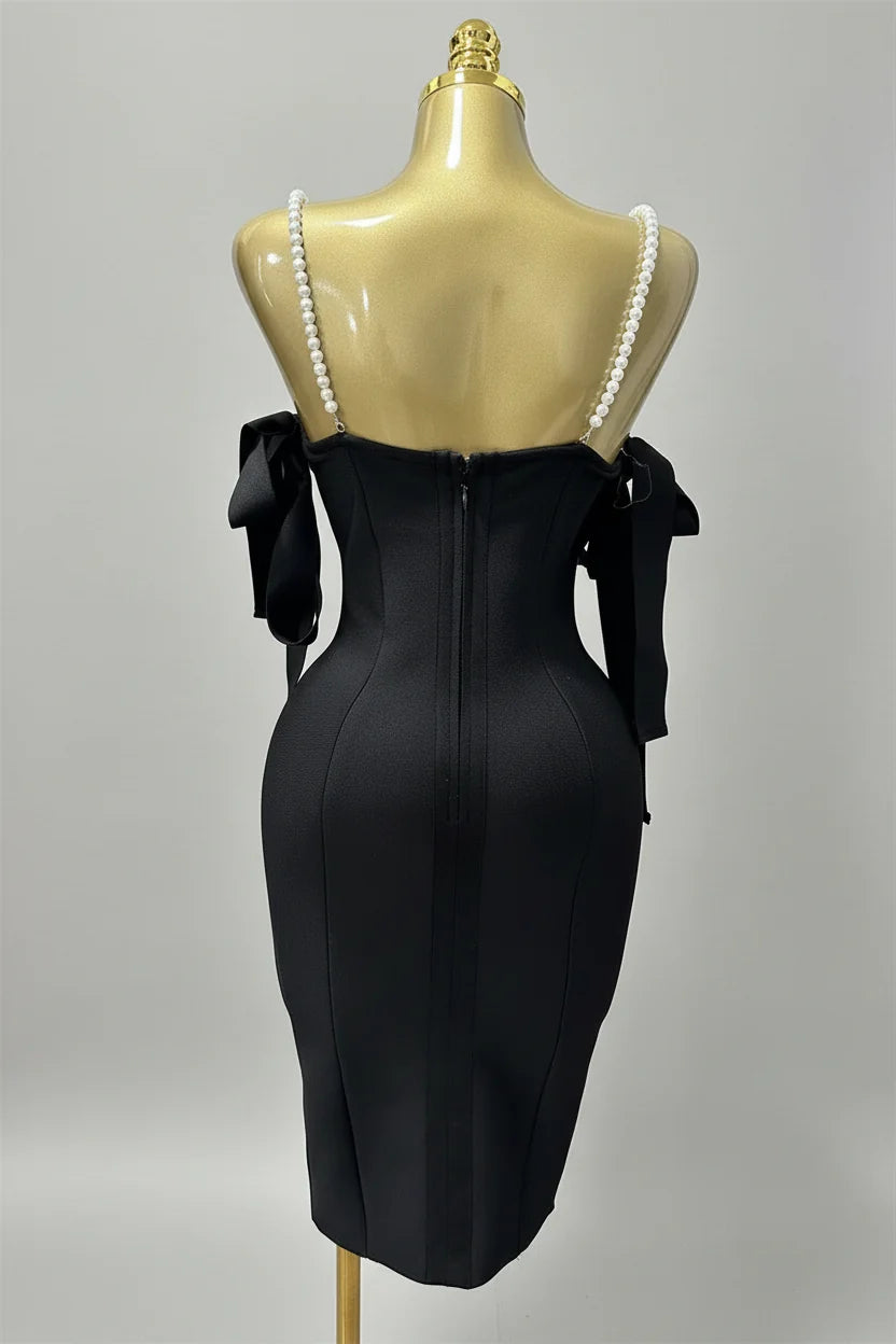 Luxury Pearl Strap Rhinestone Bustier Bandage Mini Dress & Cocktail Party Bodycon