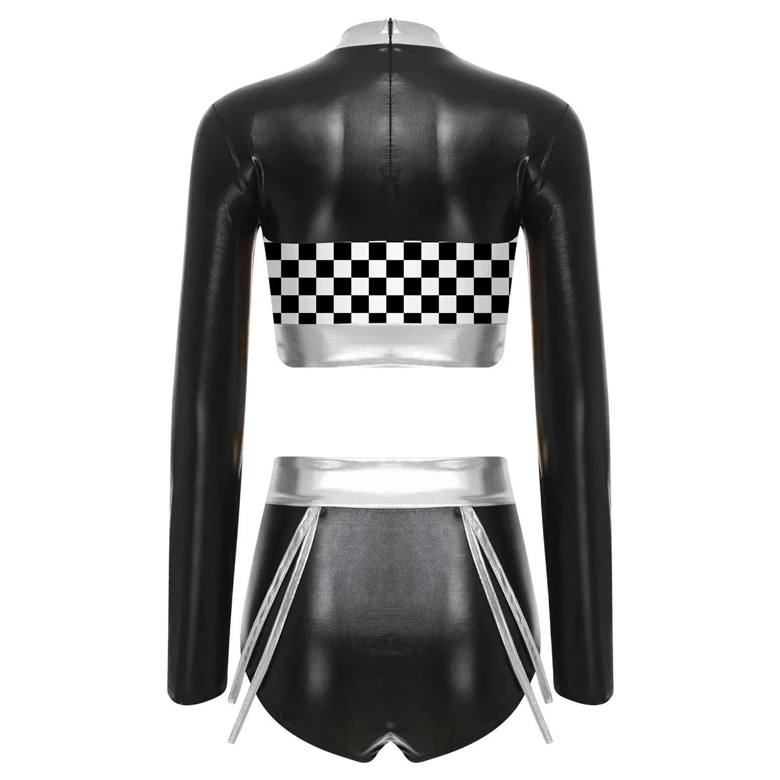 Fishnet Mesh & Metallic 2-Piece Bodysuit & Shorts Rave Costume Set